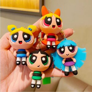 Zgwafdww The PowertoPuff Girls Toys Backpack Shoulder bag Pendant Accessories Keychain Charm Keyring Gifts for Girls Boys.(2inches pack of 4