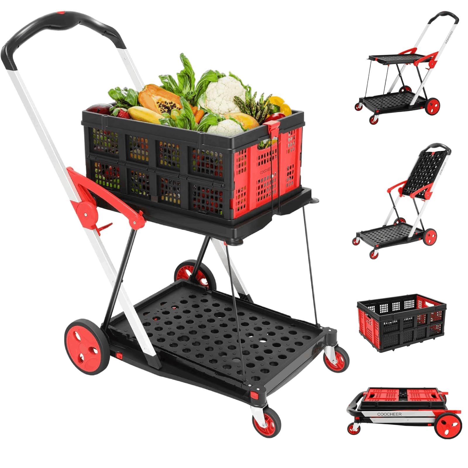 Multi Use Functional Collapsible Carts, Mobile Folding Trolley, Shopping Cart with Storage Crate, Portable Folding Cart, Shopping Cart Folding Trolley for Groceries, Home