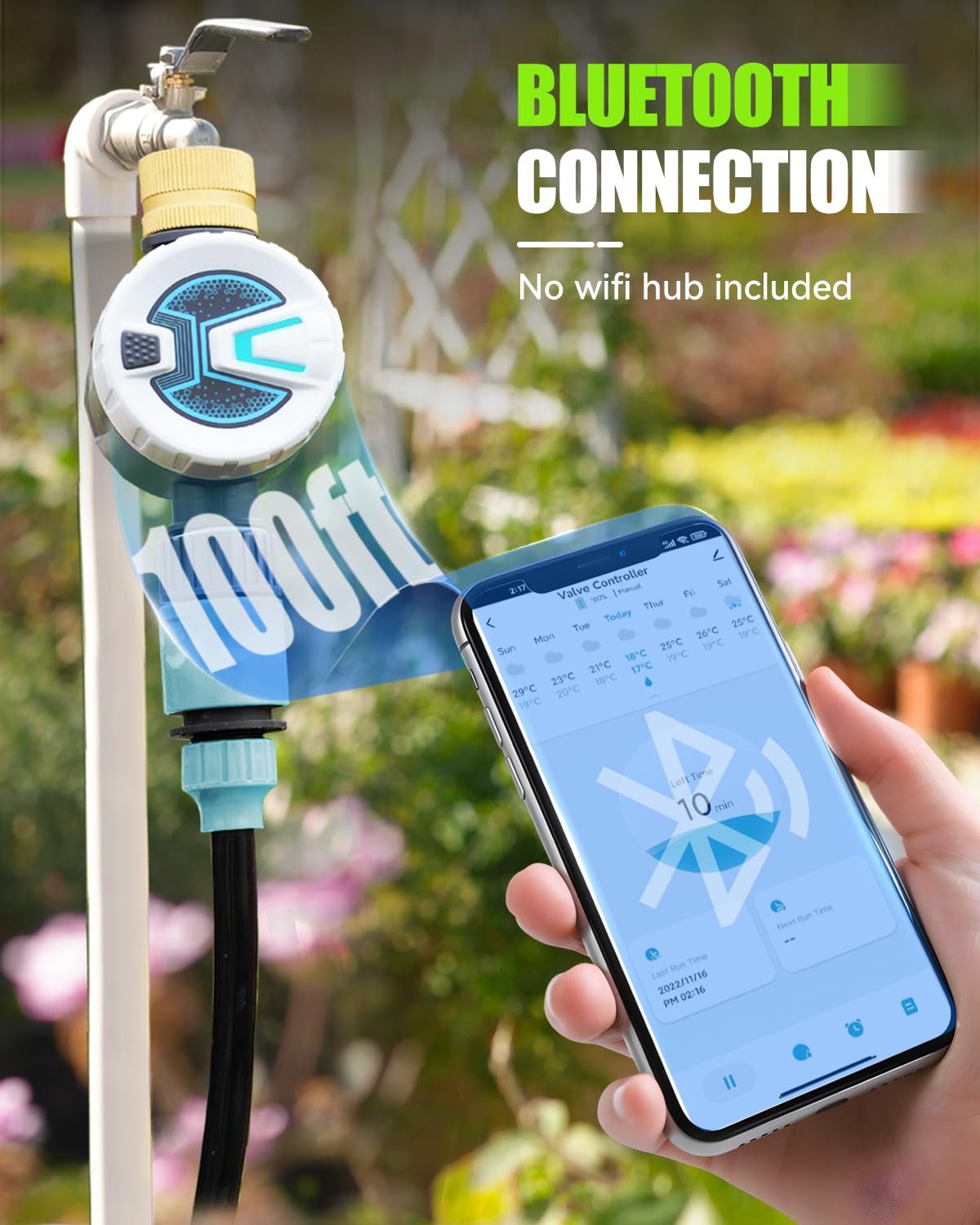 RAINPOINT Bluetooth Hose Timer with Brass Inlet,Smart Water Timer for Garden Hose,Sprinkler Timer with Rain Delay/Manual/Auto Watering, App Control