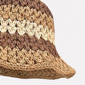 Verdusa Women's Floral Appliques Crochet Bucket Hats Cute Knitted Fishing Hat Outdoor Cap Coffee Brown One-Size