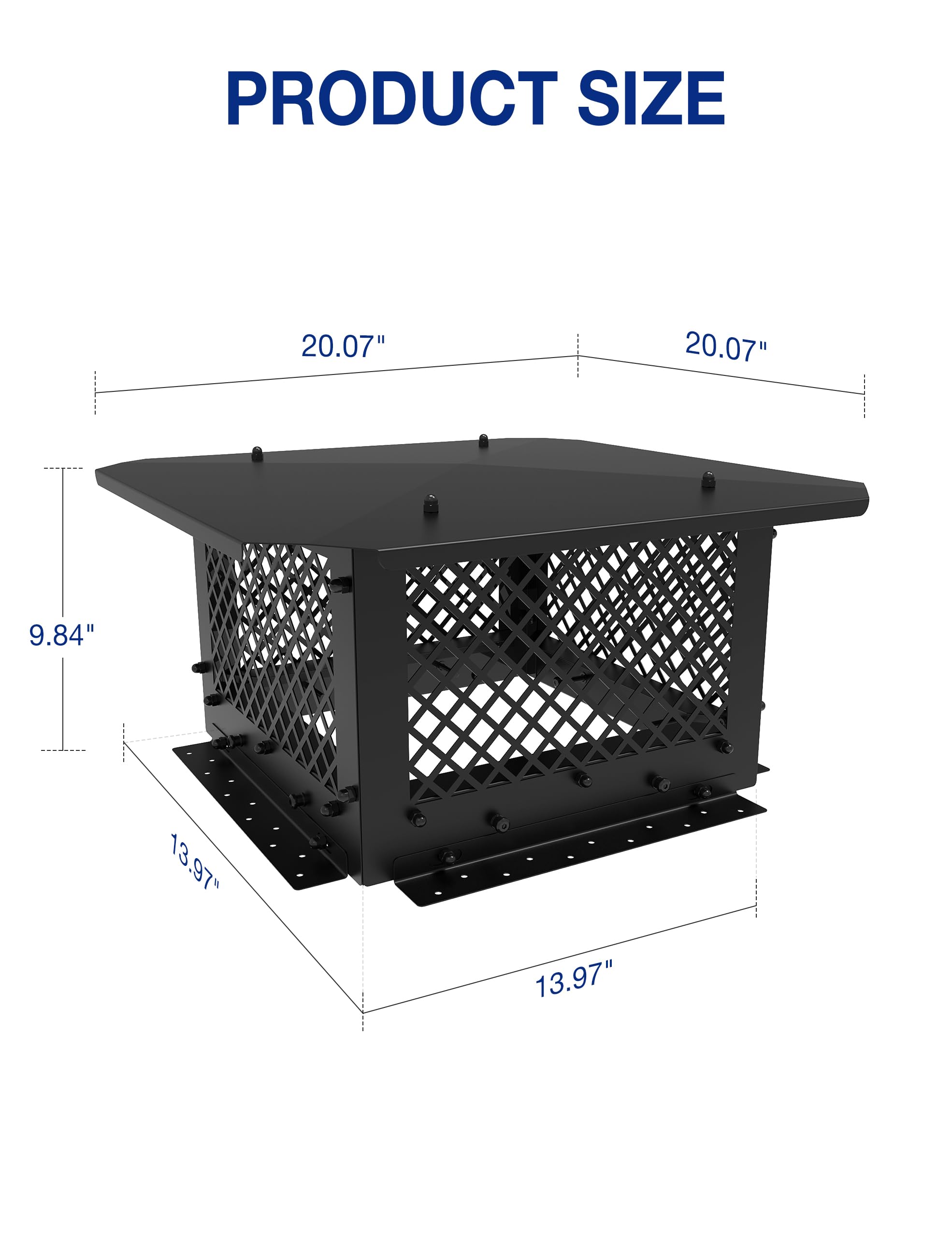 Hahaemall Chimney Cap, 14" x 14" Chimney Cover, Chimney Rain Caps, Fireplace Chimney Caps for Outside Adjustable Bottom to Fit Existing Clay Flue Tile Sizes, Black