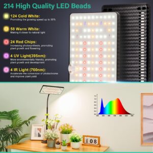 LBW Grow Lights for Indoor Plants Full Spectrum, 214 LEDs Plant Lights for Indoor Growing, Desk Plant Grow Lights Indoor with Timer 4/8/12H, 6 Dimmable Levels, Plant Lamp Height Adjustable 10"-26"