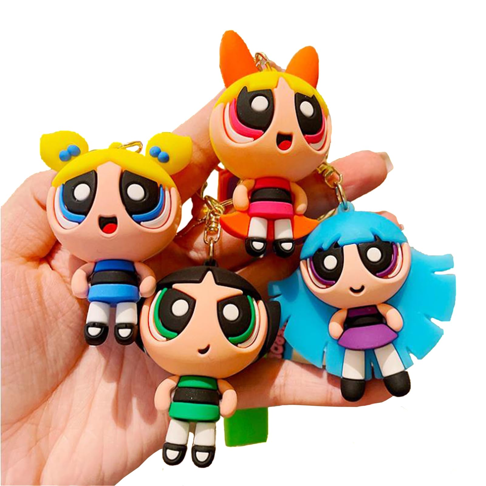 Zgwafdww The PowertoPuff Girls Toys Backpack Shoulder bag Pendant Accessories Keychain Charm Keyring Gifts for Girls Boys.(2inches pack of 4