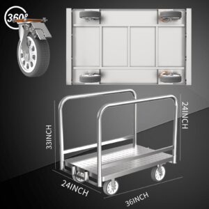 Steel Platform Truck, Heavy Duty Drywall Cart Flatbed Cart Panel Cart, Capacity 2000lbs Platform Truck Cart, with 6" Swivel Brake Casters Lumber Cart, 1Front and 2 Side Handra