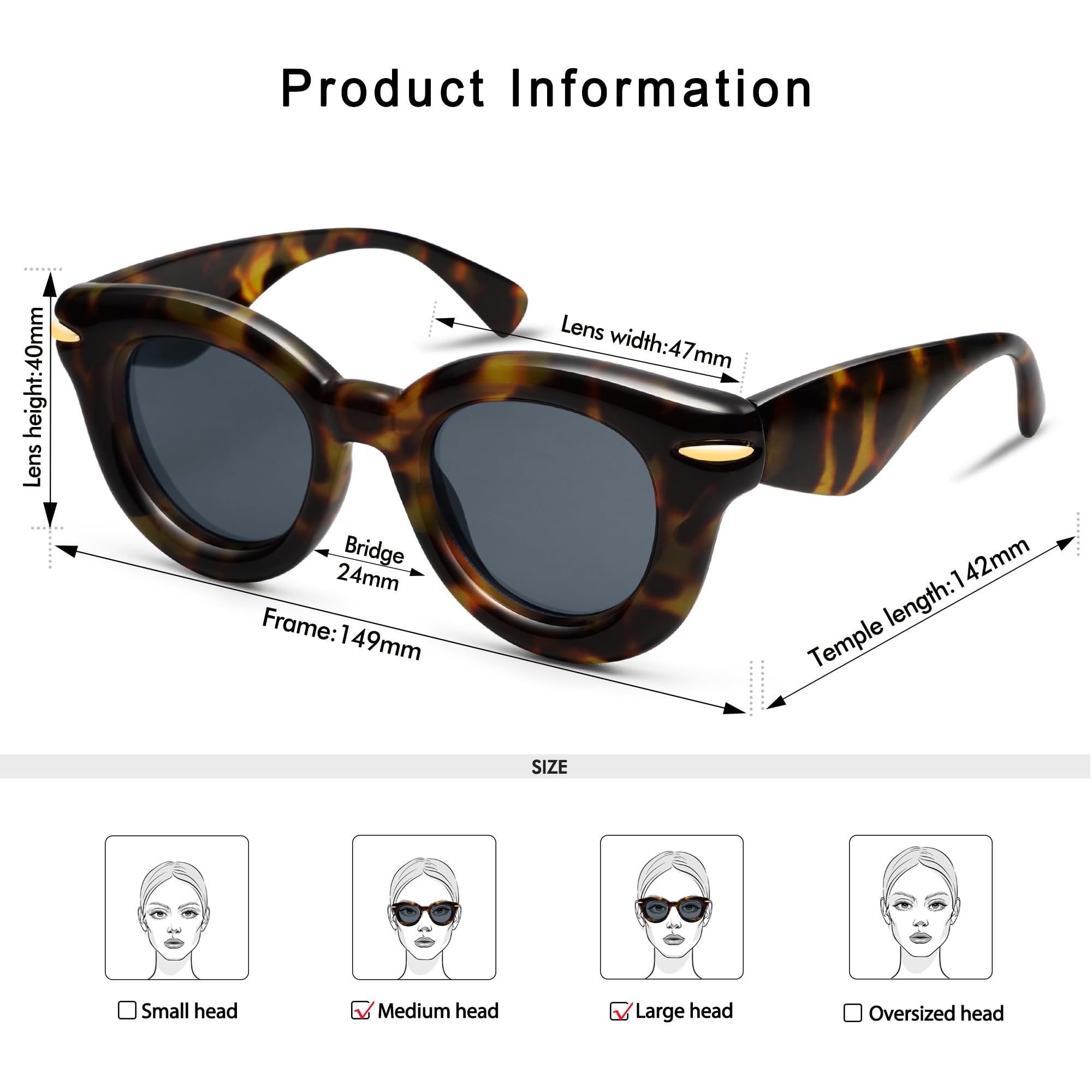 Appassal Cute Round Inflated Sunglasses for Women Men Trendy Chunky Glasses Thick Funny Mask Shades AP3695,Tortoise/Grey