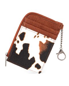 montana west wrangler brown cow print credit card holder cute keychain wallet small wallets woman with a zipper pocket thin slim & minmalist wg102-w005br