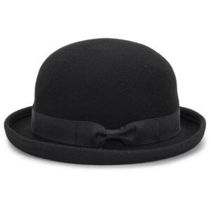 Pokie Pie Bowler Derby Hat - Classic Wool Short Brim Trilby Fedora Hat for Men Women (S/M) (Wool Black A)