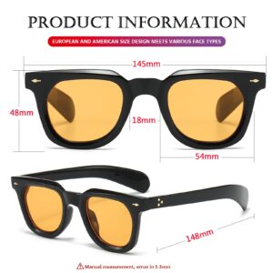 PORADAY Square Sunglasses for Women Men Trendy Thick Frame Sun Glasses Black Shades (Black/Yellow)