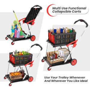 Multi Use Functional Collapsible Carts, Mobile Folding Trolley, Shopping Cart with Storage Crate, Portable Folding Cart, Shopping Cart Folding Trolley for Groceries, Home