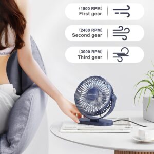 SWEETFULL USB Desk Fan Small Quiet - 3 Speeds Mini Personal Portable Fan 360° Rotation Adjustable, 5 Inch Office Table Cooling Gadgets on Desktop (Blue)