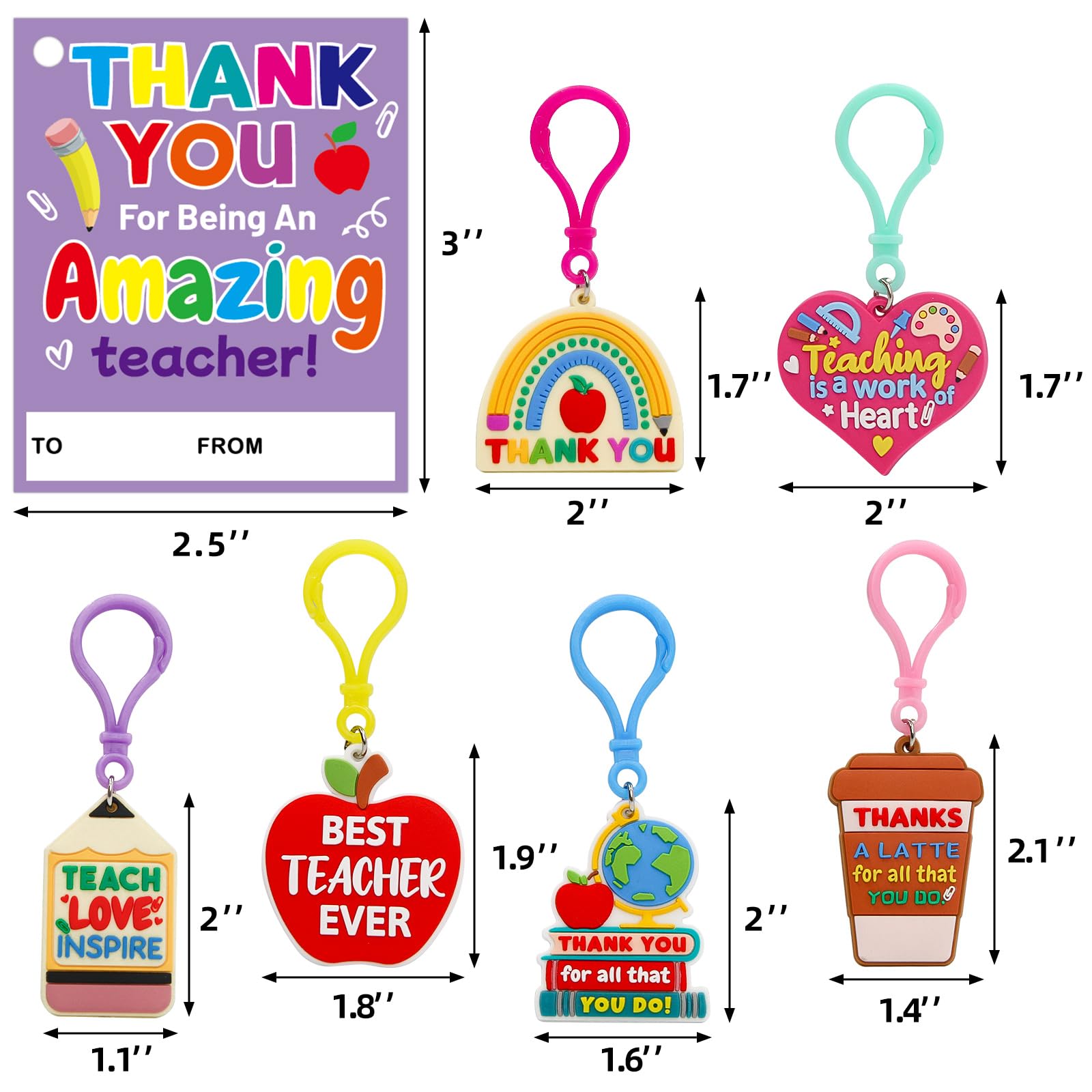 ceiba tree 30 Pack Teachers Appreciation Bulk Teacher Keychains for Woman Man Key Chains and Cards