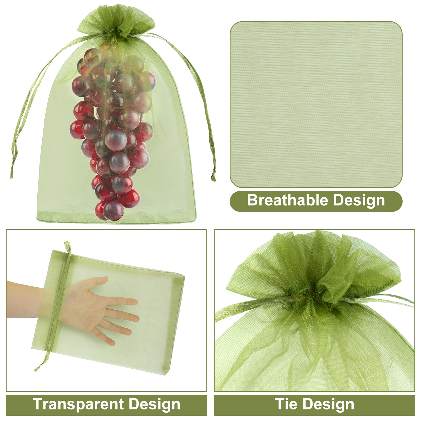 Unves 8 x12 Inch Fruit Protection Bags, 80 Pcs Fruit Mesh Bags Drawstring Reusable Fruit Tree Netting Green bags for Fruit & Vegetables, Garden Plant Netting Cover Pest Barrier for Grape Apple Pomelo