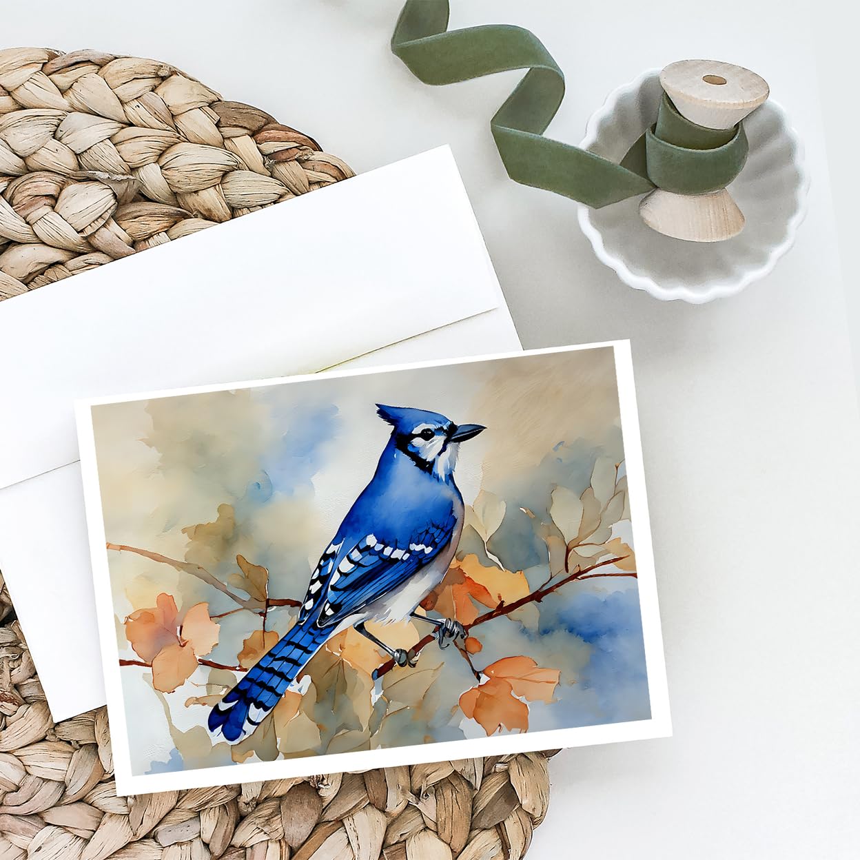 Caroline's Treasures DAC3183GCA7P Blue Jay Greeting Cards Pack of 8 Blank Cards with Envelopes Whimsical A7 Size 5x7 Blank Note Cards