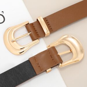 XZQTIVE Women's Leather Belt Plus Size Ladies Western Belt Silver Gold Buckle Brown Waist Belt for Jeans Pants Dresses