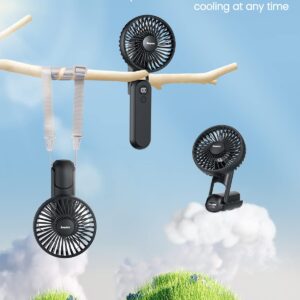 EasyAcc Portable Fan for Travel,Rechargeable Handheld Fan, 5 Speed Ultra Quiet [18H Max Cooling Time] with Backup Power Digital Display Lanyard Neck Foldable Personal Fan Hot Flashes Gift Outdoor