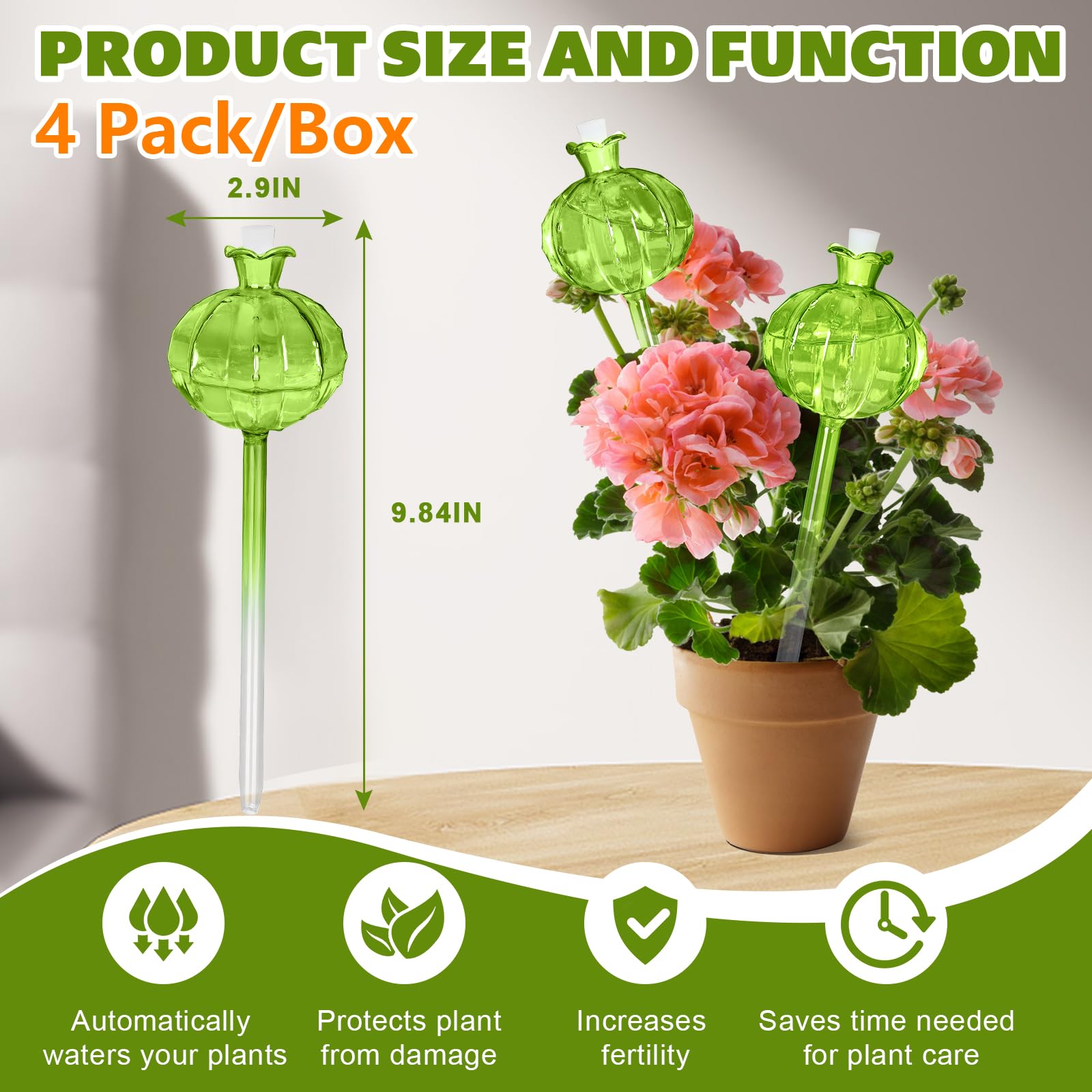 HYH Plant Watering Globes 4 Pack Self Watering Planter Spikes Insert for Indoor & Outdoor Plants Automatic Watering Device Self Flower Plant Watering Bulbs Made from Hand-Blown Glass Plant Lover Gifts