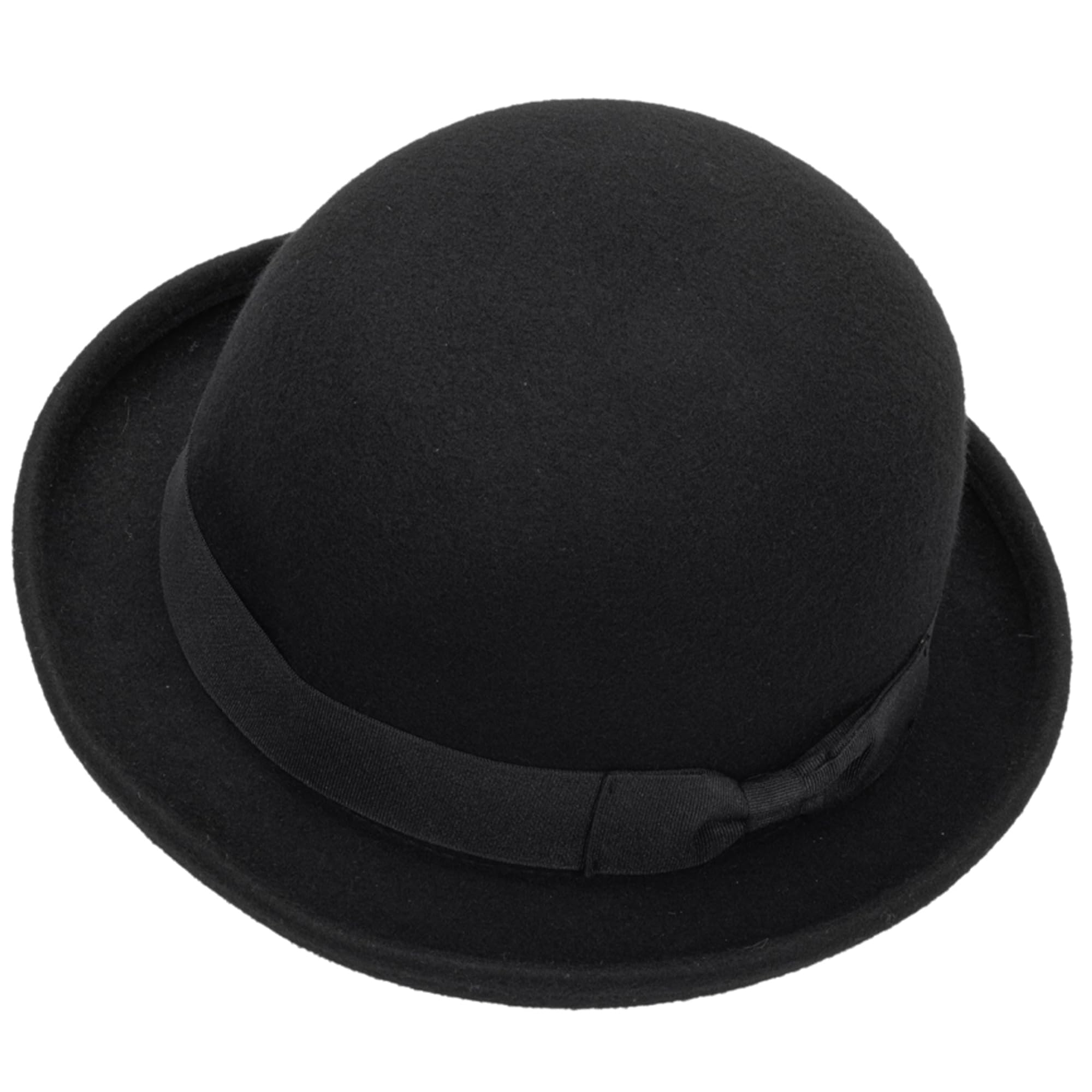 Pokie Pie Bowler Derby Hat - Classic Wool Short Brim Trilby Fedora Hat for Men Women (S/M) (Wool Black A)