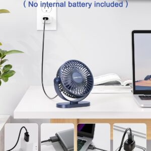 SWEETFULL USB Desk Fan Small Quiet - 3 Speeds Mini Personal Portable Fan 360° Rotation Adjustable, 5 Inch Office Table Cooling Gadgets on Desktop (Blue)