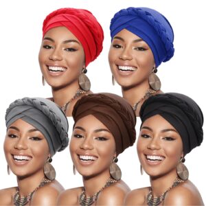 DRESHOW African Turban Pre-Tied Twisted Braid Head Wrap Hat Beanie Headwraps for Black Women Chemo Cancer Cap