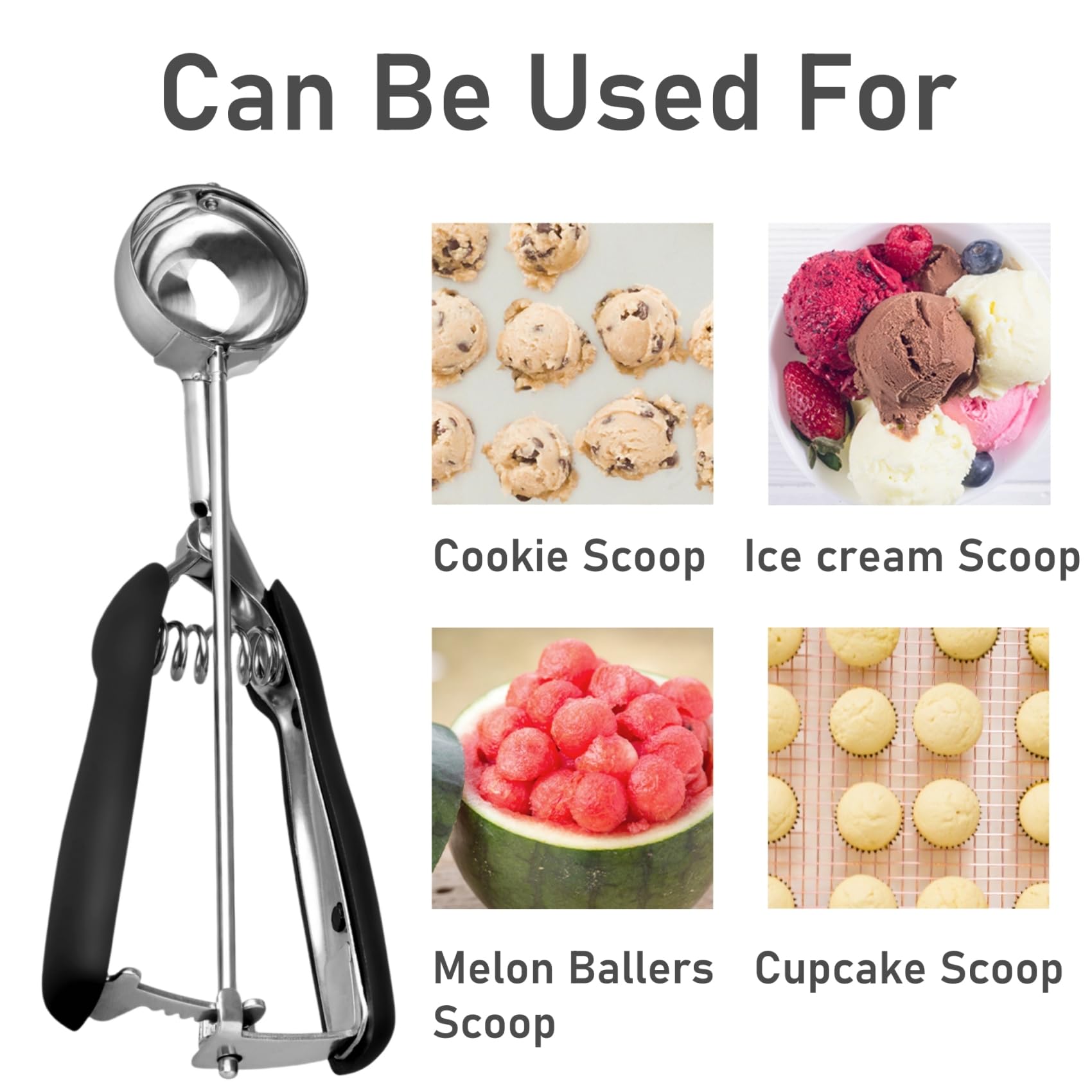 JOPPLIM Cookie Scoop, Small Ice Cream Scoop, 2 Tbsp/ 30ml/ 1oz, 18/8 Stainless Steel Cookie Scoops for Baking, Ice Cream Scooper with Spring Trigger System, Cookie Dough Scoop with Comfortable Grip