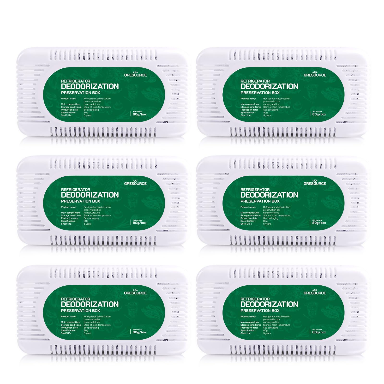 Gresource Fridge Deodorizer 6 Pack, Refrigerator and Freezer Deodorizer Odor Eliminator Reusable, Unscented Activated Carbon Odor Absorber and Moisture for Freezers, Coolers and Closet