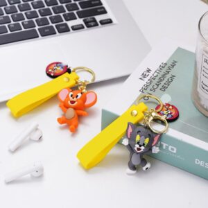 Zgwafdww Animal Plastic Keychain Set - Adorable Cat and Mouse Designs, Perfect for Backpacks and Keys.(2.2inches pack of 2