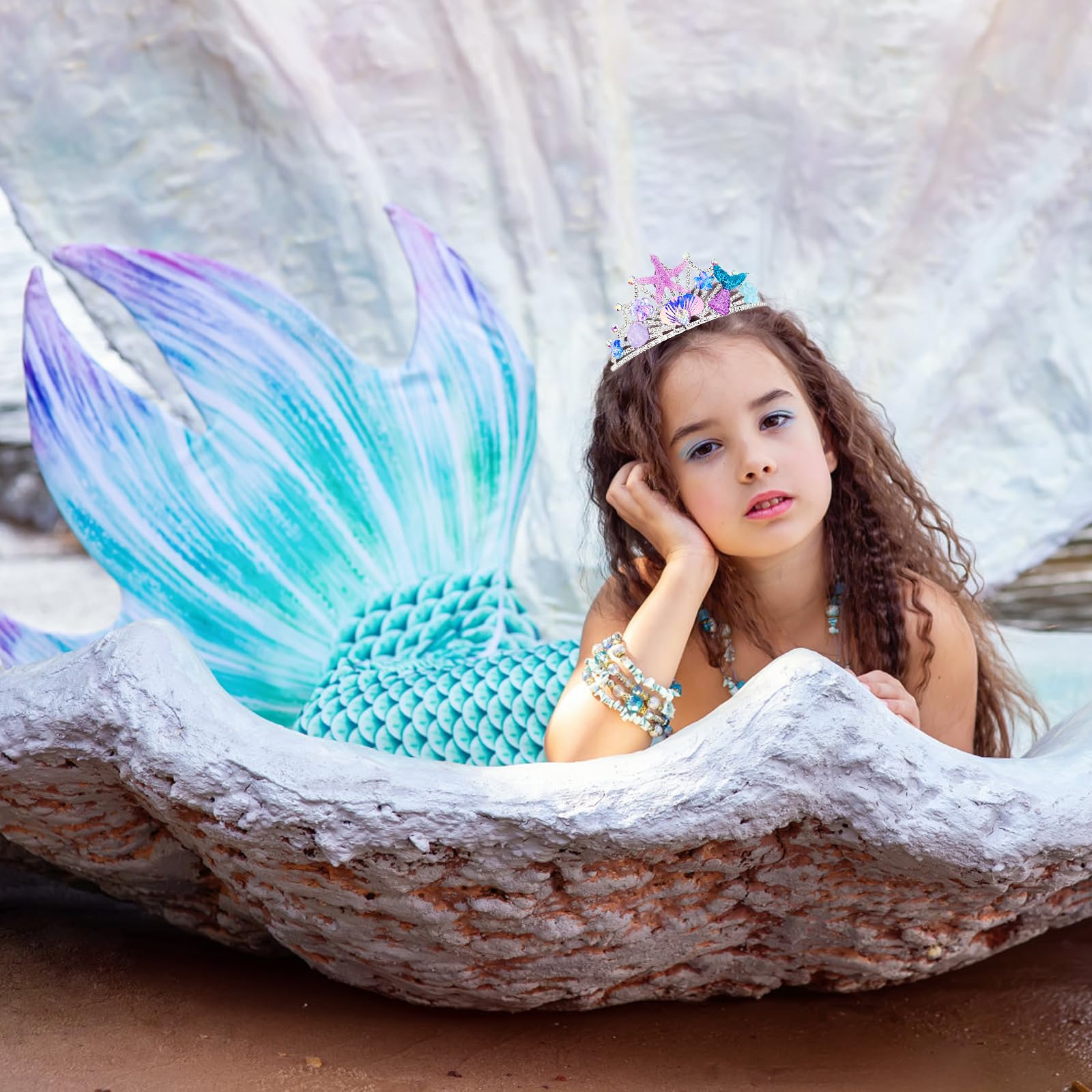 CIEHER Mermaid Crown: Starfish Tiara with Combs for Girls, Party Decorations and Costume Accessories