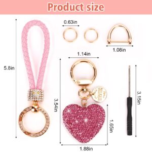 Car Keychain for Women with Rhinestone Heart Shape Bling Girl Cute Keychain for Christmas,Personalized Gift (A-Pink)