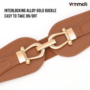 VONMELLI Wide Elastic Belts for Women Stretch Ladies Waist Belt Fashion Gold Buckle, Vintage Thick Brown Womens Belts for Dress, S