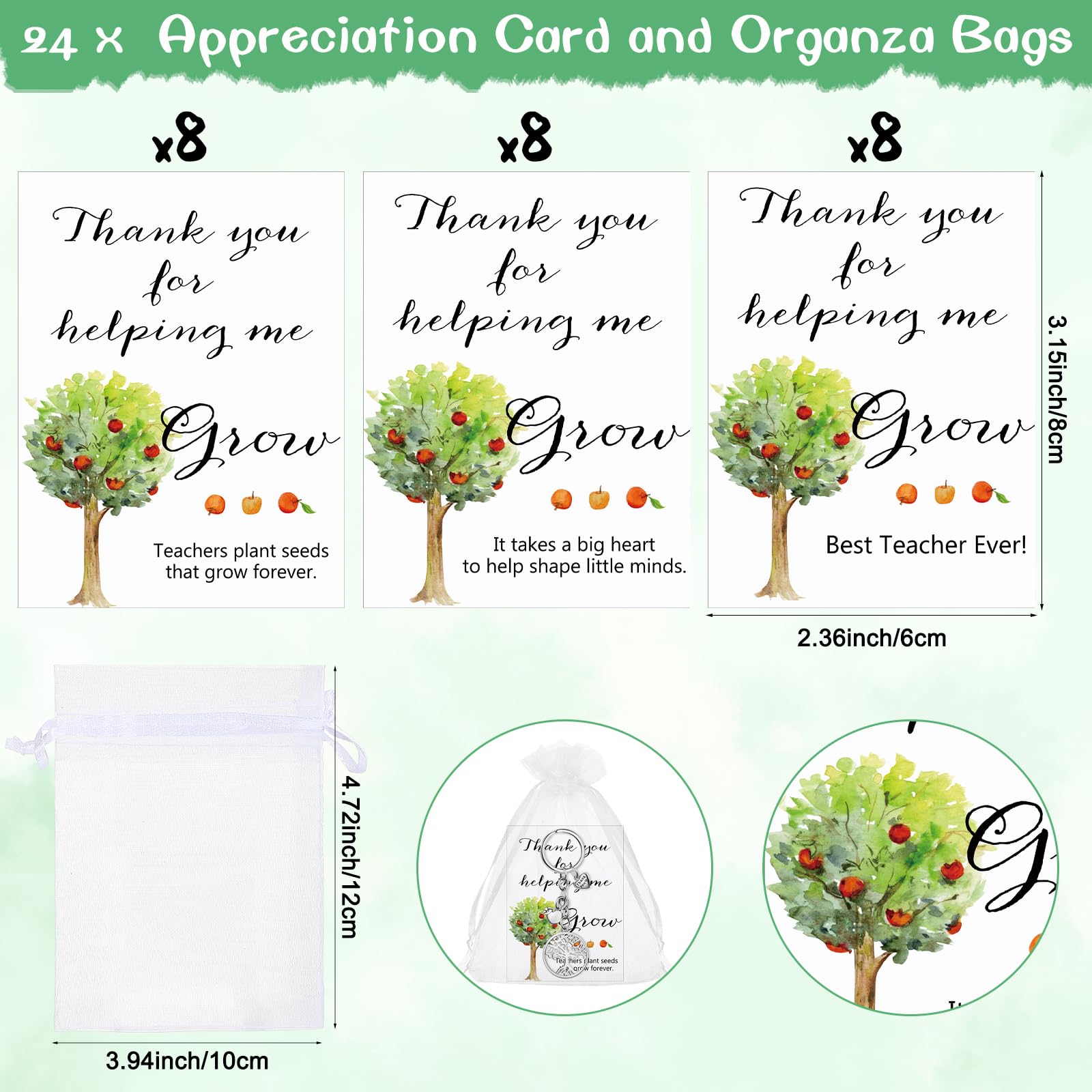 Ecation Teacher Appreciation Gifts Teacher Key Chains Tree Keychain Appreciation Card Thank You Gifts for Women Teacher (24)