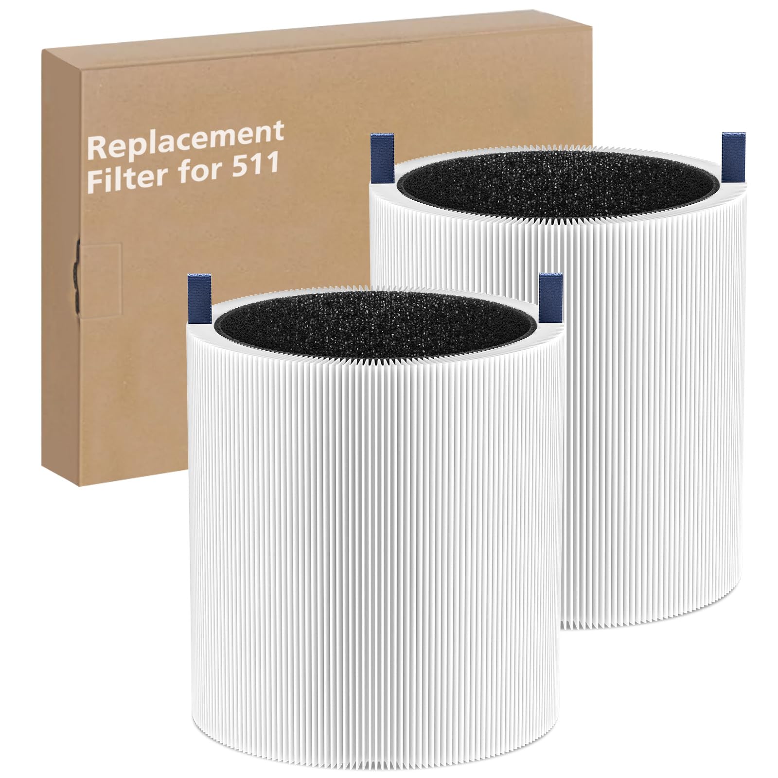 2 Pack 511 Replacement Filter, Compatible with Blue Air Blue Pure 511 Air Purifier, True H13 HEPA Filters, and Activated Carbon Filter