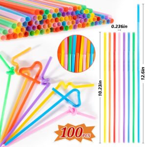 Disposable Plastic Drinking Straws - MAQIHAN 100PCS Flexible Drinking Straws Long Plastic Straws Bendable Colorful Drinking Straws for Juice Drinks