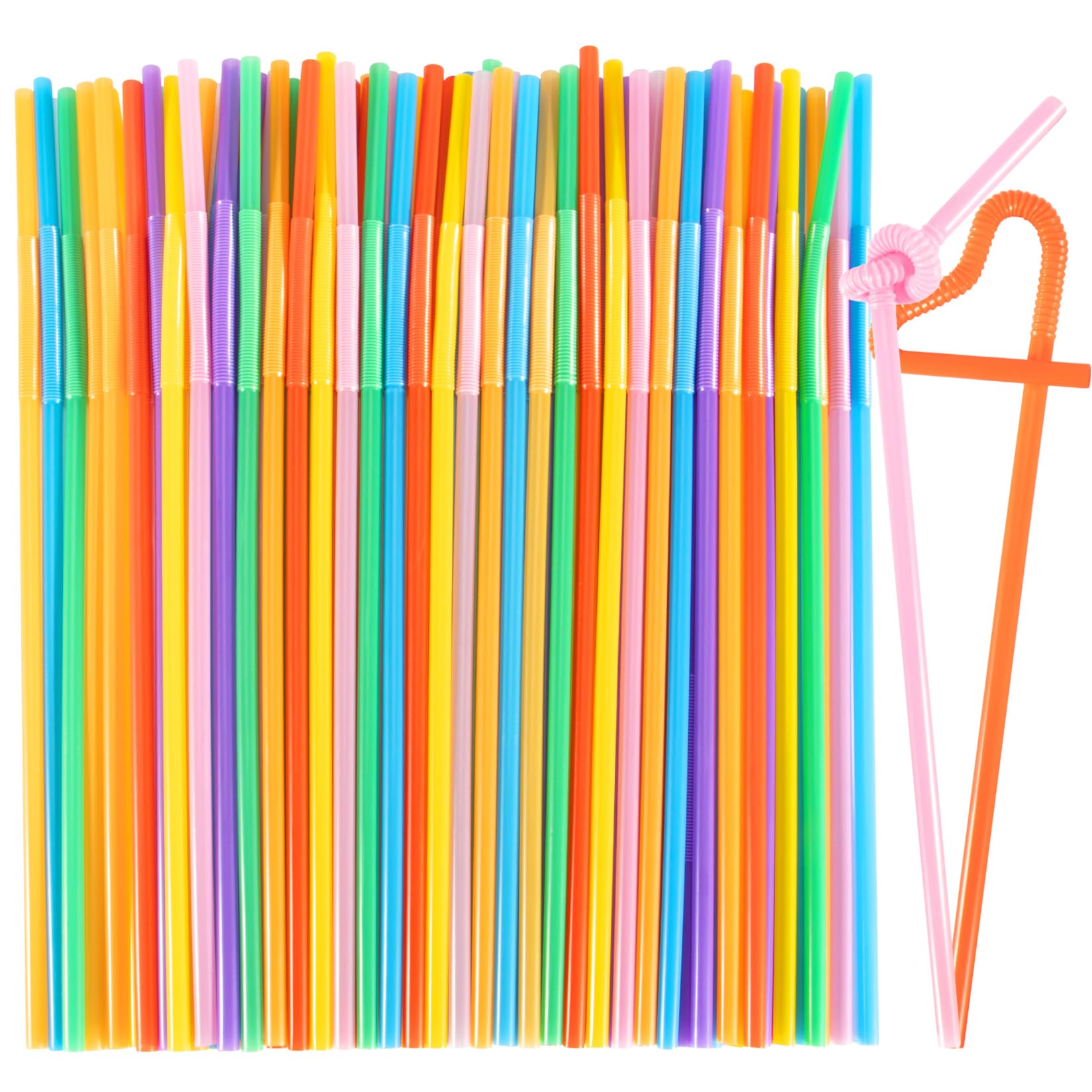 Disposable Plastic Drinking Straws - MAQIHAN 100PCS Flexible Drinking Straws Long Plastic Straws Bendable Colorful Drinking Straws for Juice Drinks