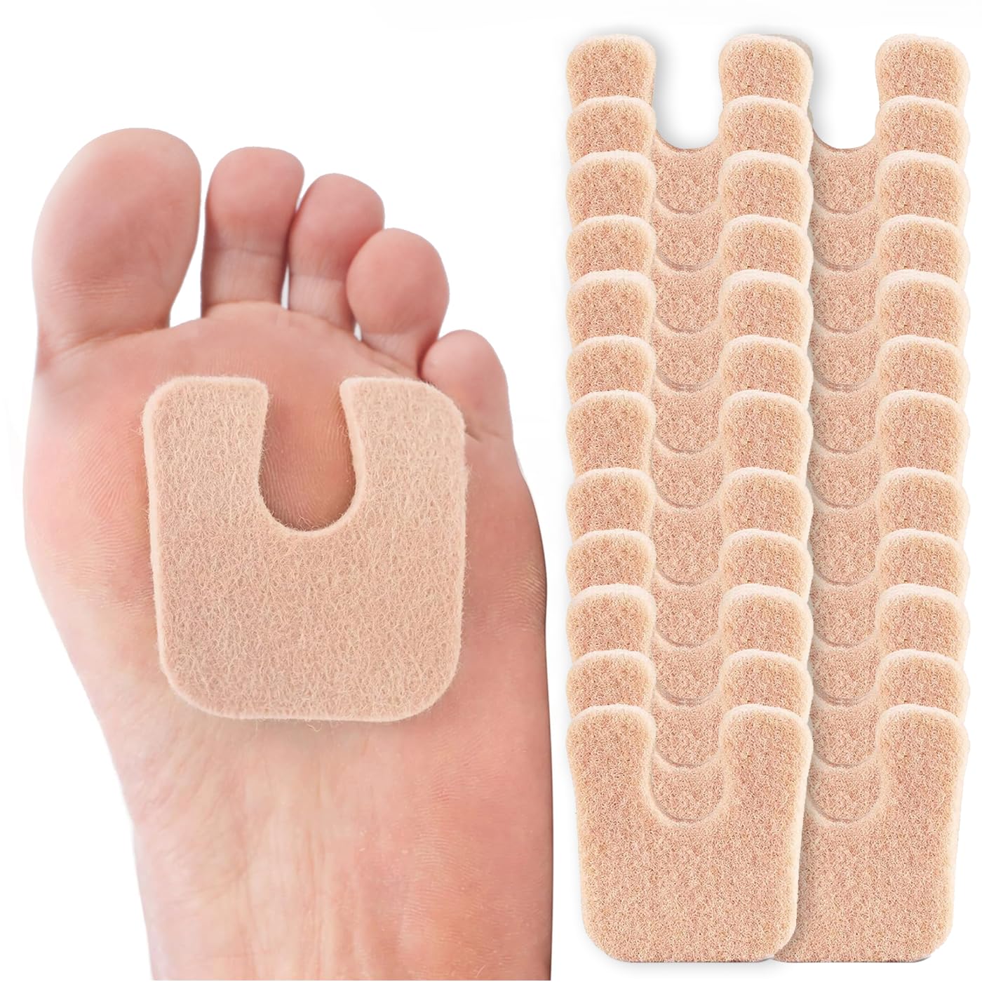 U-Shaped Felt Callus Pads (48 Pack) | Protect Calluses from Rubbing on Shoes | Reduce Foot and Heel Pain | Self-Stick Pedi Cushions Comfort