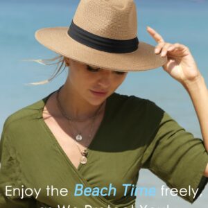 FURTALK Panama Hat Sun Hats for Women Men Wide Brim Fedora Straw Beach Hat UV UPF 50