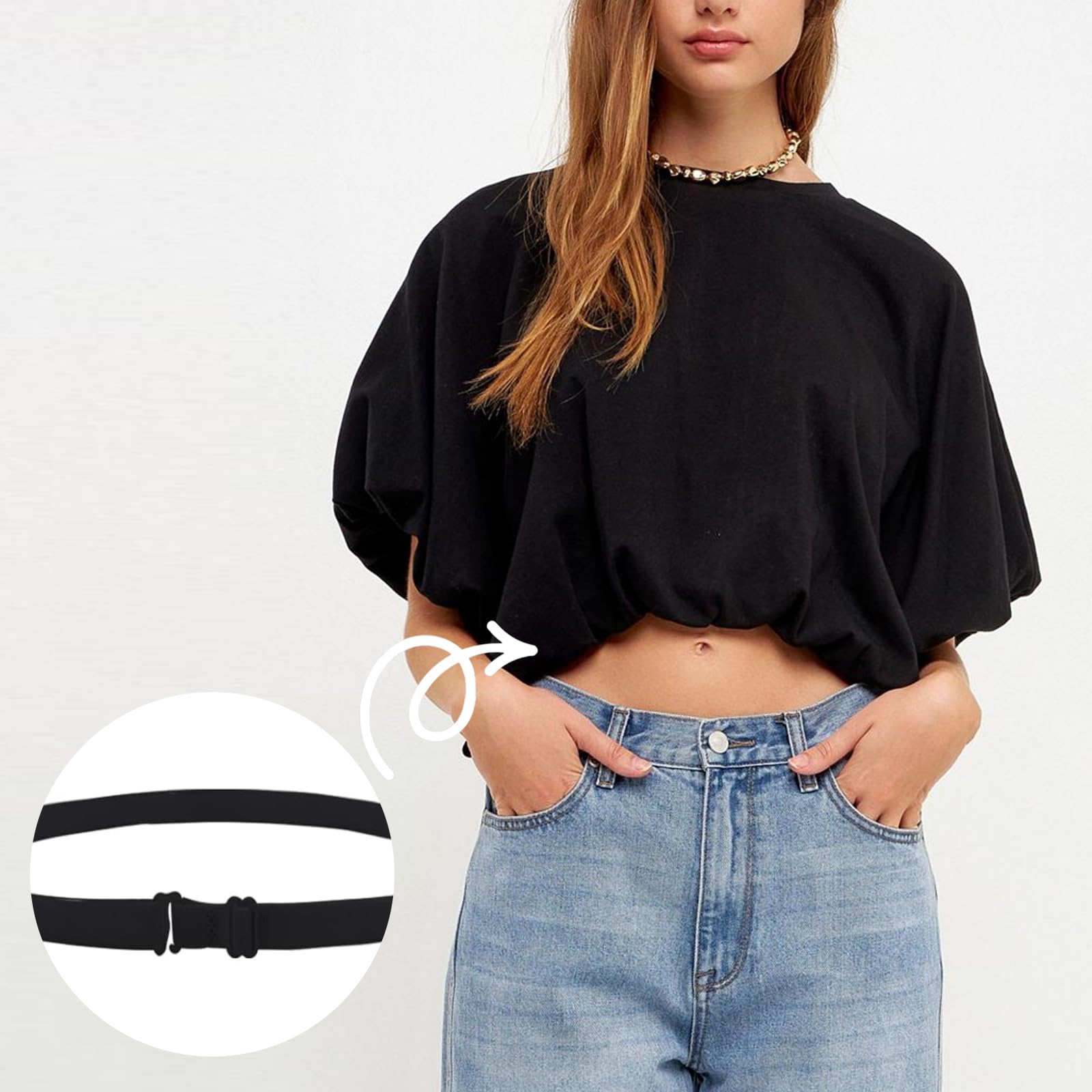 2PCS Crop Adjustable Band, Crop Tool for Shirt, Crop Band for Tucking Shirts, Elastic Belts for Women Tops, Shirt Band for Transform The Way You Style Your Tops (Black + White)