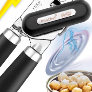 [Upgraded] PrinChef Can Opener Manual with Magnet, Reinforced Gear and Blade, Smooth Edge Can Openers for Seniors with Arthritis, Comfortable Grip Handheld Can Cutter Bottle Opener with Magnet, Black