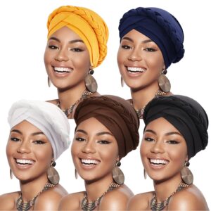 DRESHOW African Turban Pre-Tied Twisted Braid Head Wrap Hat Beanie Headwraps for Black Women Chemo Cancer Cap