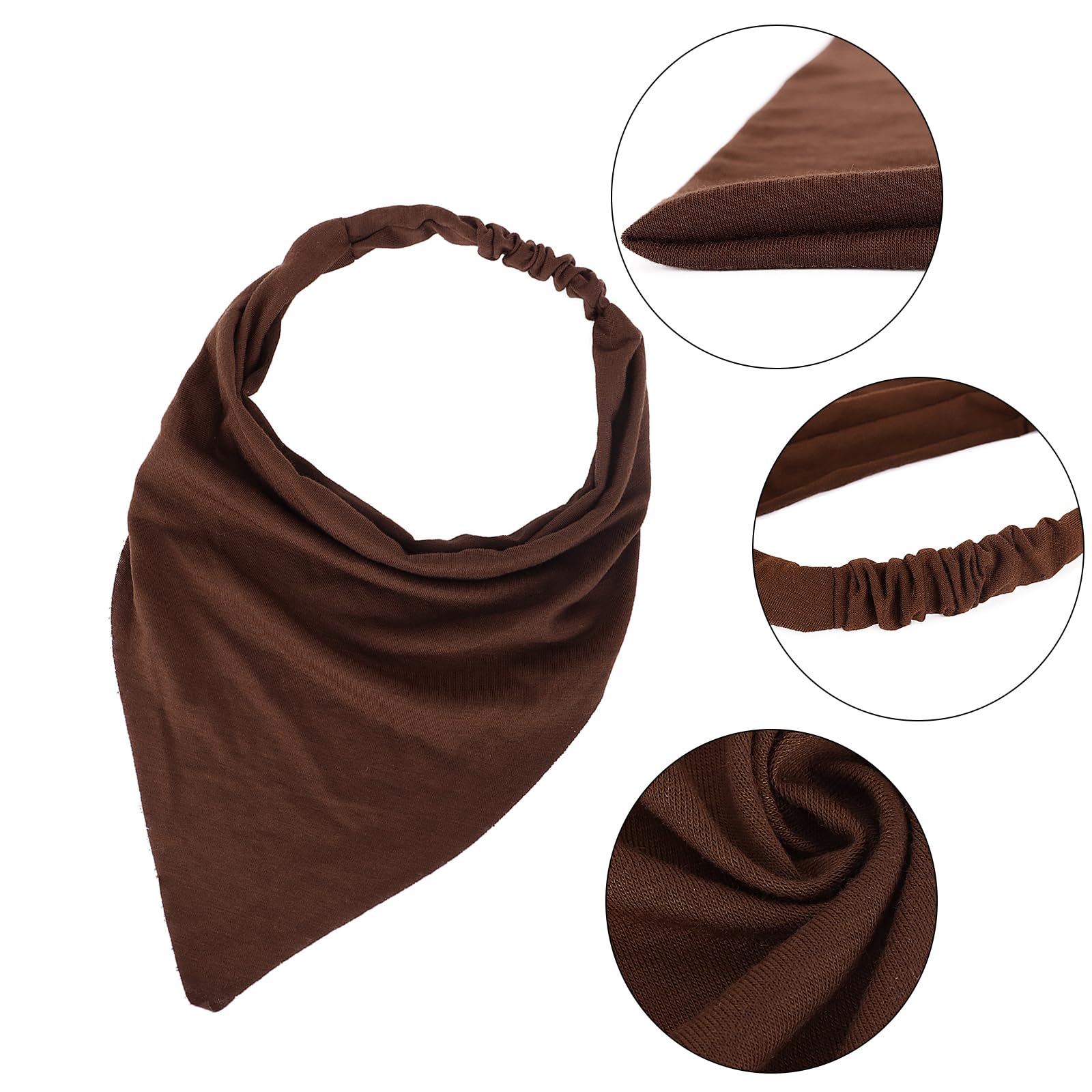 MapofBeauty 13 Inch 6 Pieces Soft Elastic Scarf Triangle Non Slip Bandana Head Scarves Headband (Deep Coffee/Dark Green/Gray/Brown/Blue/Black)