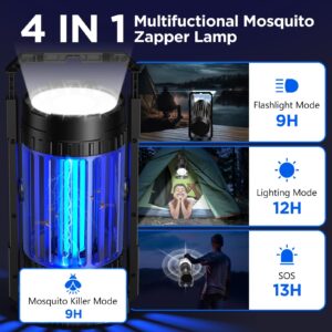 Solar Bug Zapper Outdoor Indoor, Mosquito Zapper with Large-Capacity 5000mAh Battery, 4 in 1 Insect Fly Zapper with Spotlights, Rechargeable & Cordless for Camping, Fishing, Patio, Home Black