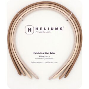 Heliums Thin Headbands For Women - 8mm Skinny Hairbands for Girls, 4 Count, Blends with Hair Color (Dark Blonde, Sandy, Beige and Ash Blonde)