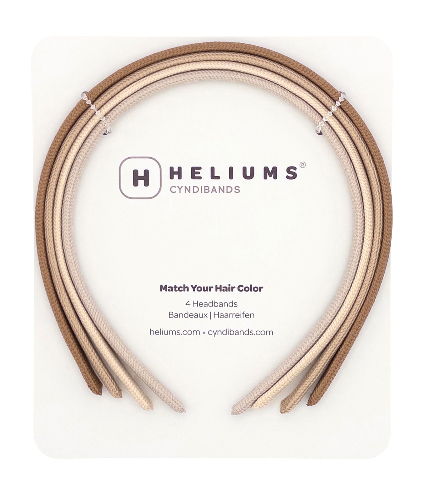 Heliums Thin Headbands For Women - 8mm Skinny Hairbands for Girls, 4 Count, Blends with Hair Color (Dark Blonde, Sandy, Beige and Ash Blonde)