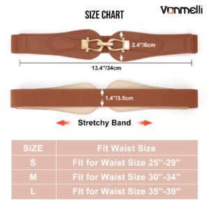 VONMELLI Wide Elastic Belts for Women Stretch Ladies Waist Belt Fashion Gold Buckle, Vintage Thick Brown Womens Belts for Dress, S