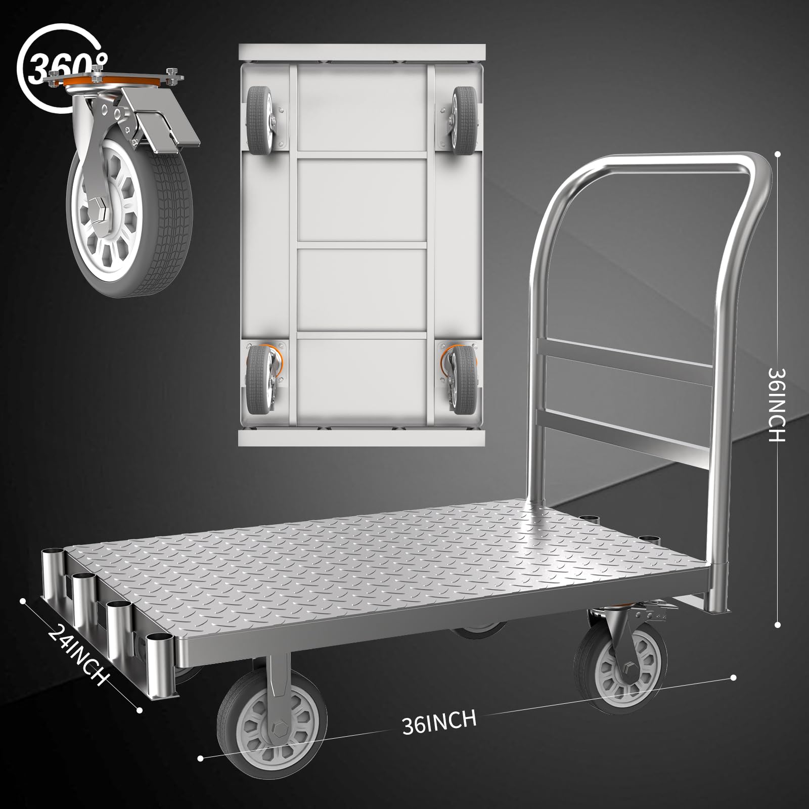 Facoba Platform Trucks, Panel Carts Heavy Duty, Drywall Cart, Capacity 2000lbs Platform Ppanel Cart, with 6" Swivel Brake Casters Lumber Cart, 1 Front Armrest and 2 Side Armrests Panel Truck Cart.