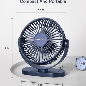 SWEETFULL USB Desk Fan Small Quiet - 3 Speeds Mini Personal Portable Fan 360° Rotation Adjustable, 5 Inch Office Table Cooling Gadgets on Desktop (Blue)