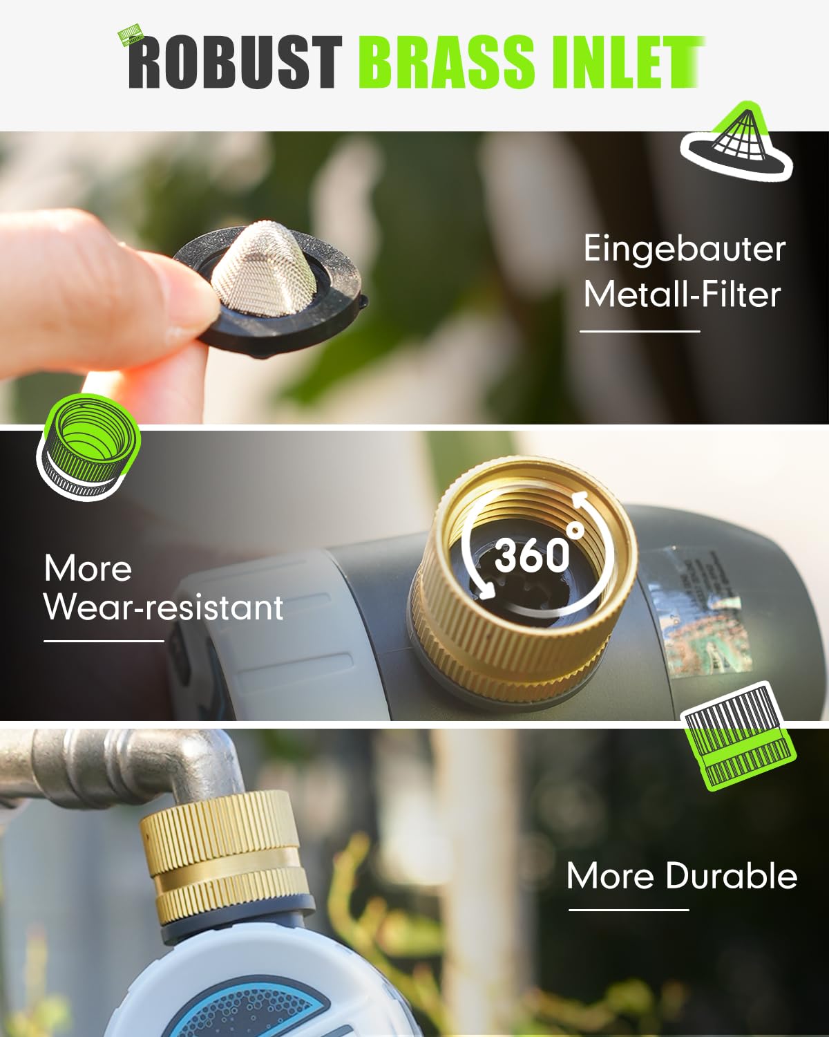 RAINPOINT Bluetooth Hose Timer with Brass Inlet,Smart Water Timer for Garden Hose,Sprinkler Timer with Rain Delay/Manual/Auto Watering, App Control