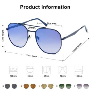 SOJOS Classic Square Aviator Sunglasses for Women Men Retro Hexagon UV400 Protection Shades SJ1222, Blue/Blue Mirrored