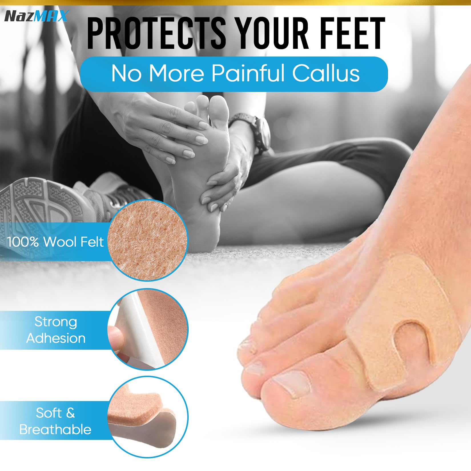 U-Shaped Felt Callus Pads (48 Pack) | Protect Calluses from Rubbing on Shoes | Reduce Foot and Heel Pain | Self-Stick Pedi Cushions Comfort