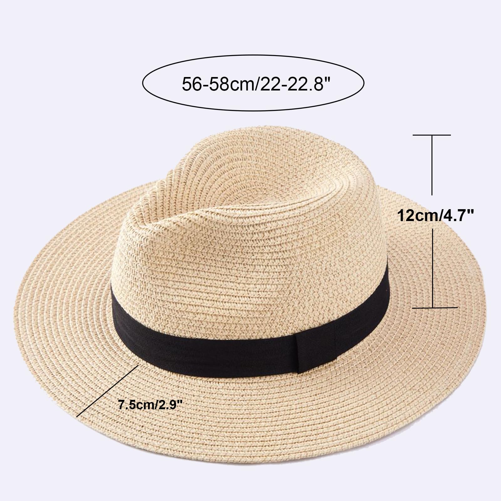 MEINICY 3PCS Womens Wide Brim Beach Hat Roll up Panama Straw Sun Hat Fedora Summer UV Protection Floppy Hat (Black+Brown+Beige)