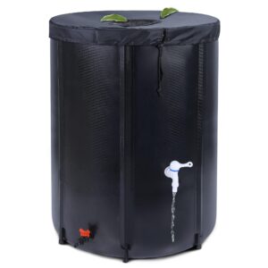 rihogar 100 gallon rain barrel water tank, portable water storage tank, large rain water collection barrel, collapsible rain water catching system with spigot overflow kit, black